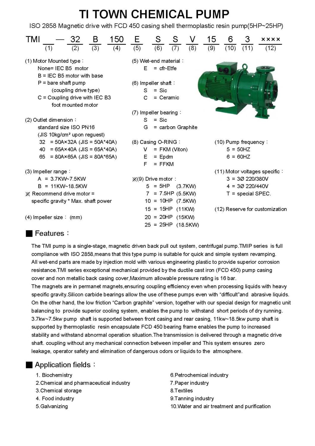 TMI MAGNET SEALLESS CHEMICAL PUMPS (FCD 450 CASING SHELL)